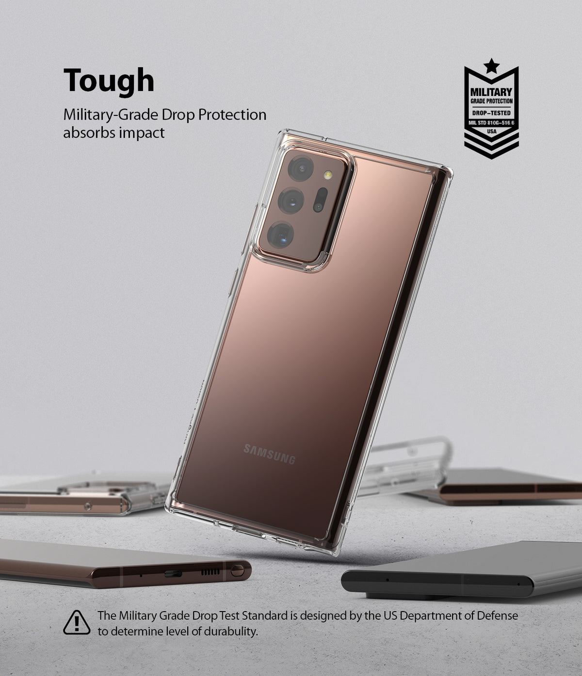 Galaxy Note 20 Ultra Case | Fusion - Bronze phone in a clear case with military-grade drop protection certification.