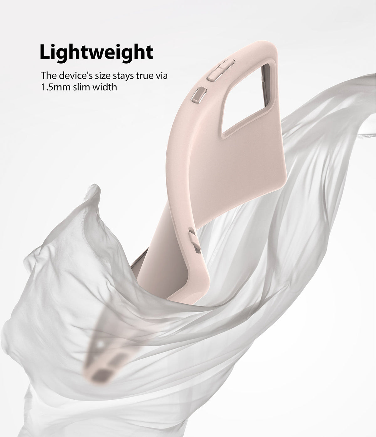 Galaxy Note 20 Case | Air-S - A slim, light pink phone case wrapped in flowing white fabric against a white background.