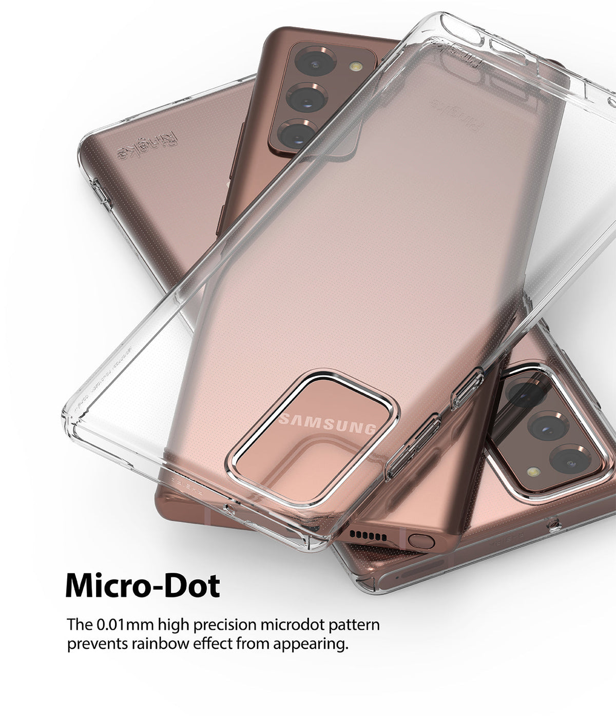 Galaxy Note 20 Case | Air - Clear protective phone case with micro-dot pattern layered over a bronze Samsung Galaxy Note 20.