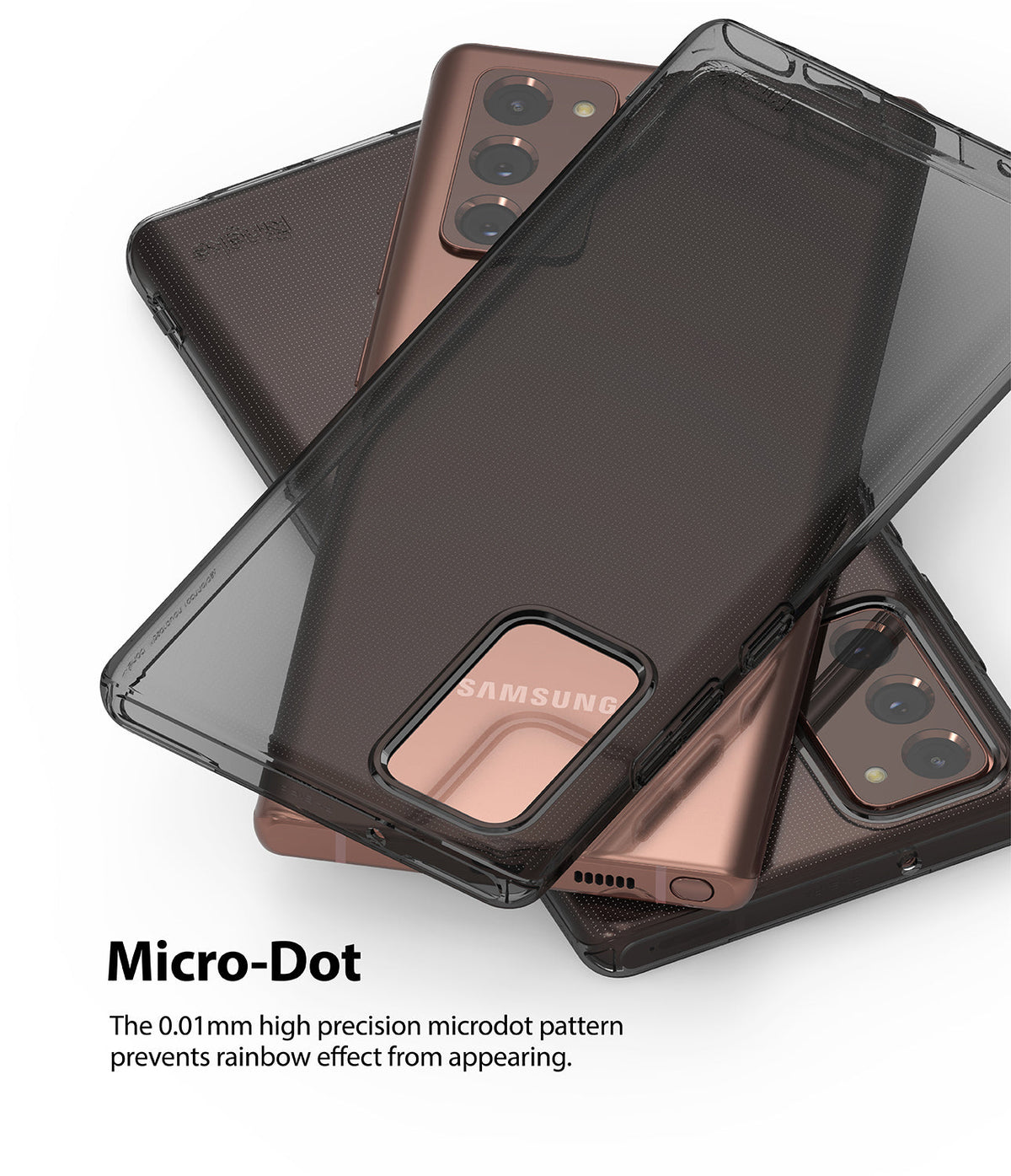 Galaxy Note 20 Case | Air - Translucent black phone case with micro-dot pattern layered over a bronze Samsung Galaxy Note 20.