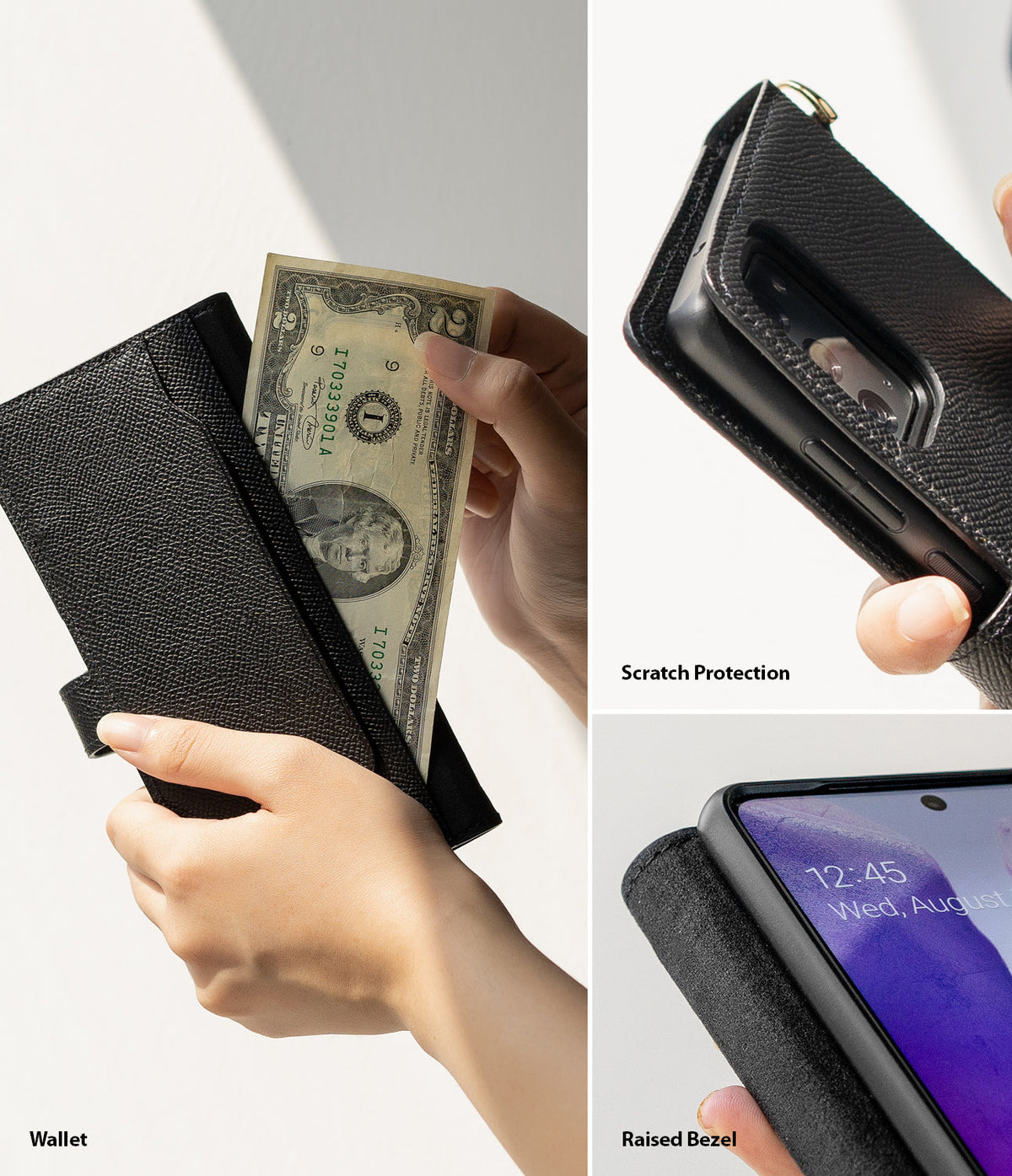 Galaxy Note 20 Case | Folio Signature Black - Black textured folio case showing wallet slot, camera protection, and raised screen bezel.