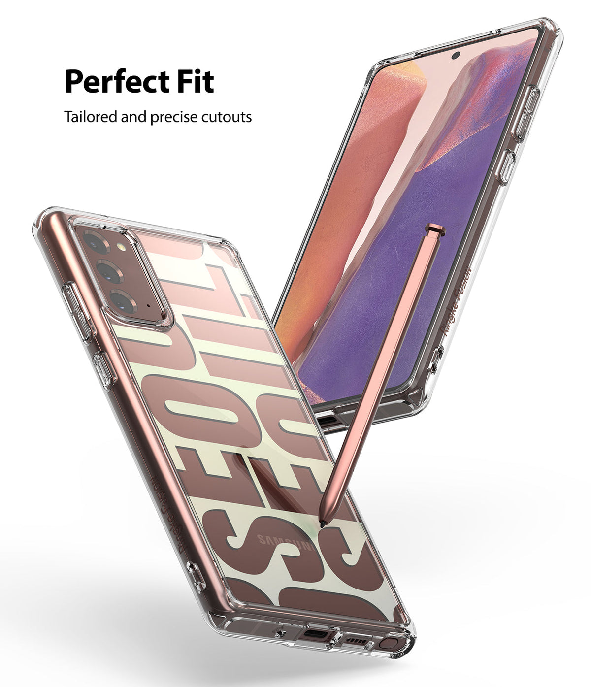 Galaxy Note 20 Case | Fusion Design - Clear phone case with Seoul graphic, showing front and back views with a stylus.