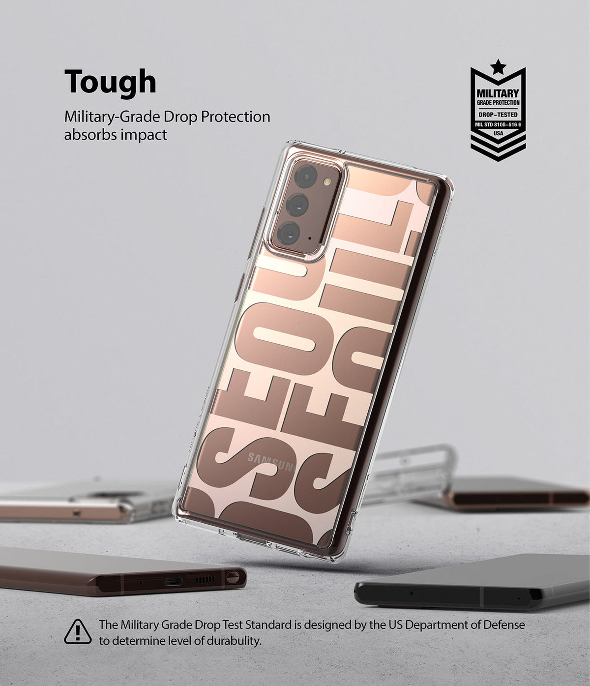 Galaxy Note 20 Case | Fusion Design - Clear phone case with Seoul typography over a bronze Galaxy Note 20.