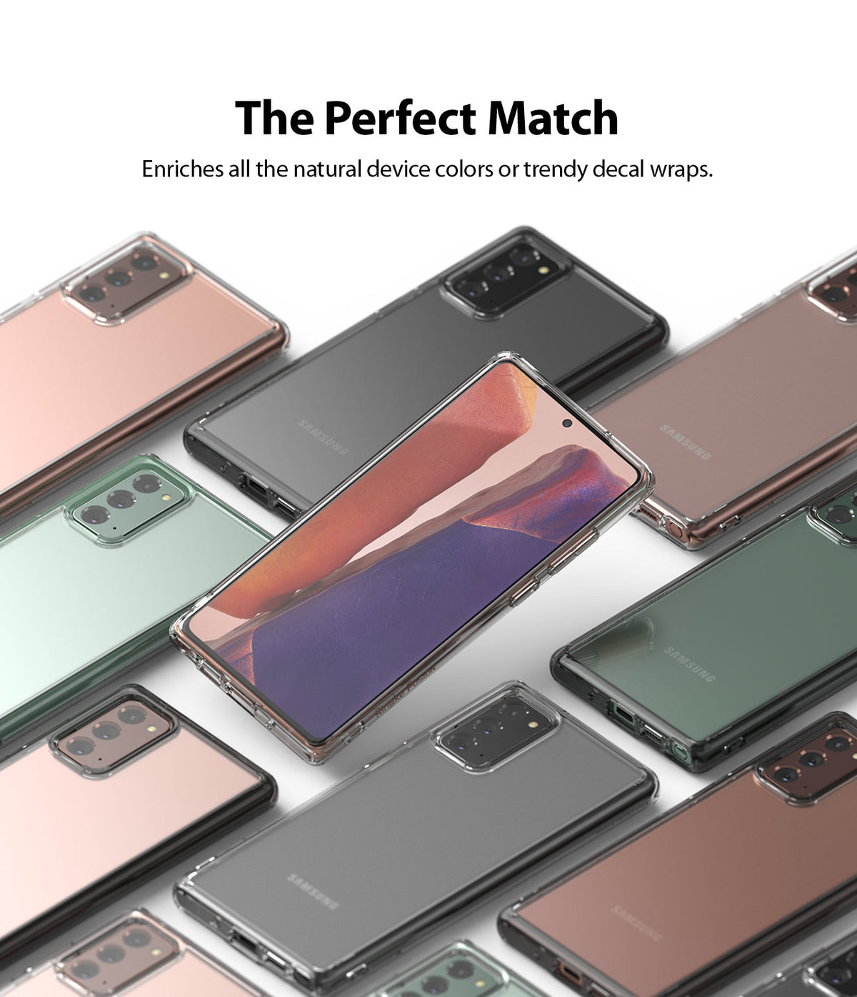 Galaxy Note 20 Case | Fusion Matte - Multiple Galaxy Note 20 phones in matte cases arranged around a central phone.