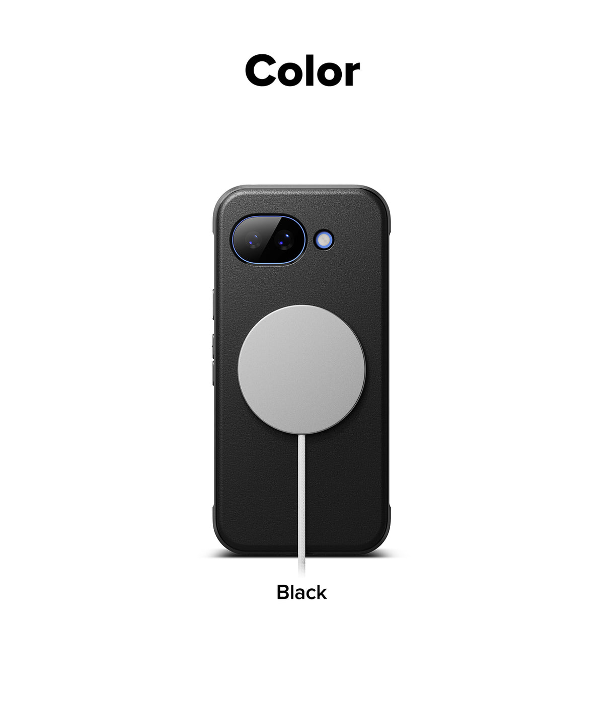 Google Pixel 10a Case | Onyx Magnetic - Black phone case with a magnetic charging disc attached to the back.