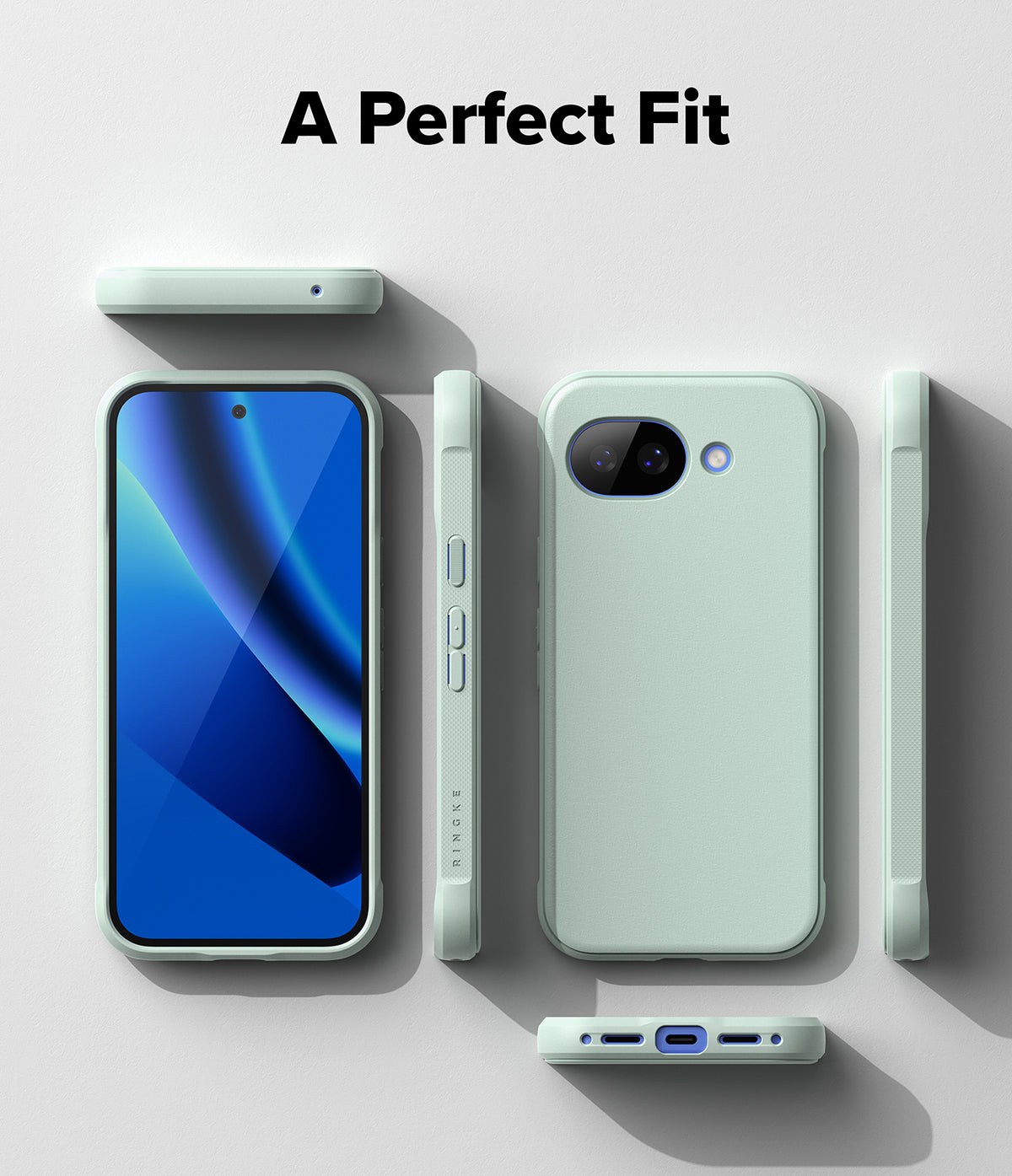 Google Pixel 10a Case | Onyx - Mint green phone case shown from multiple angles, highlighting precise cutouts and fit.