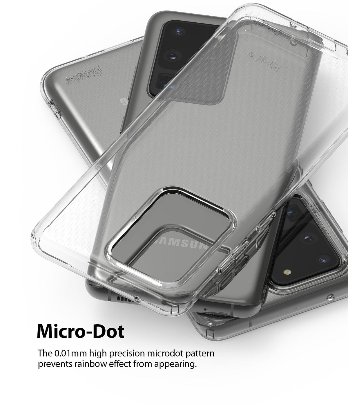Galaxy S20 Ultra Case | Air - Clear phone case with micro-dot pattern layered over a gray smartphone.
