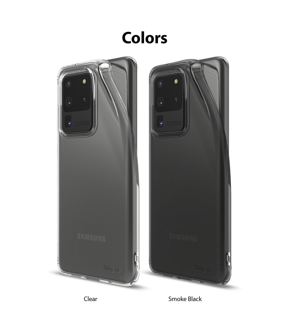 Galaxy S20 Ultra Case | Air - Two Galaxy S20 Ultra phones shown in clear and smoke black Air cases side-by-side.