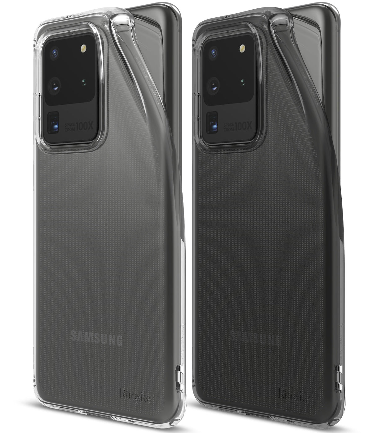 Galaxy S20 Ultra Case | Air - Two clear, slim protective cases shown on Galaxy S20 Ultra phones from a rear angle.