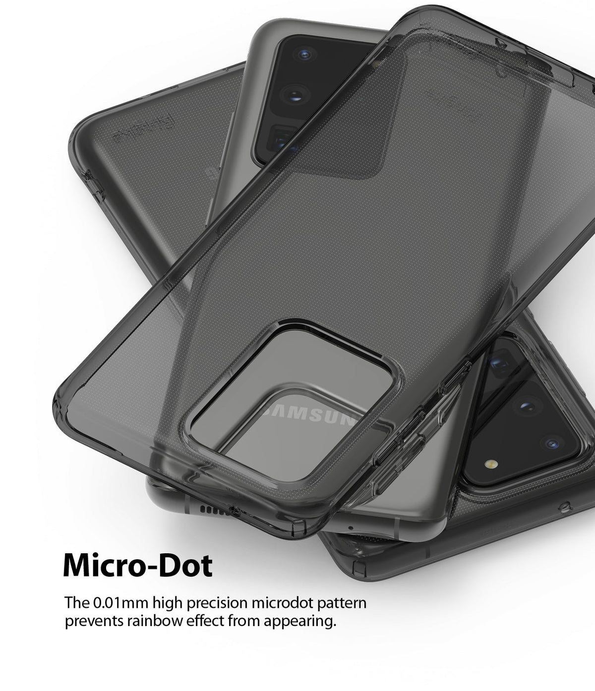 Galaxy S20 Ultra Case | Air - Translucent black phone case with a micro-dot pattern on a Galaxy S20 Ultra smartphone.