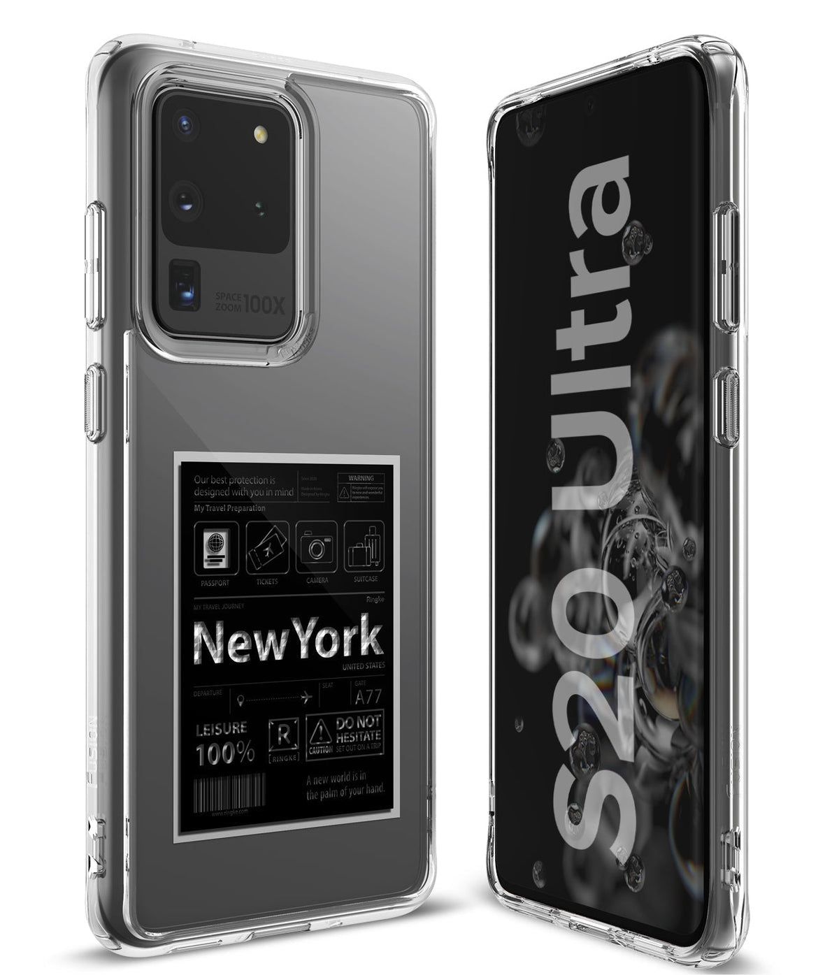 Galaxy S20 Ultra Case | Fusion Design - Clear phone case with a New York travel-themed graphic on the back.