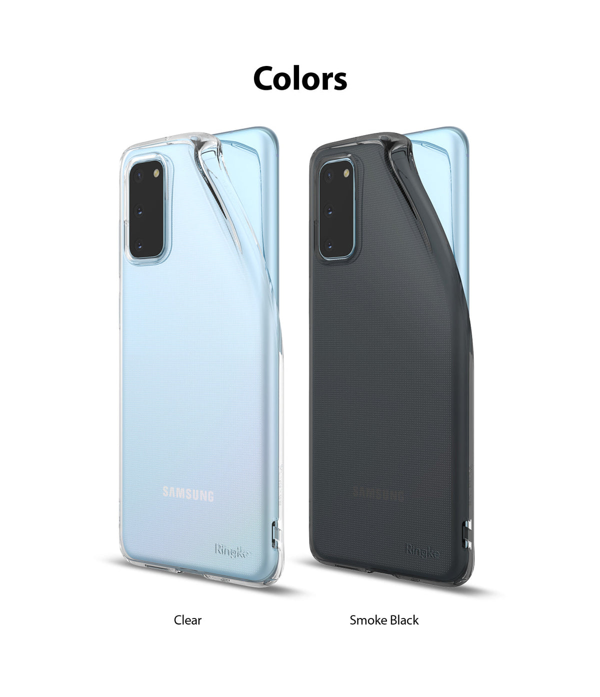 Galaxy S20 Case | Air - Two Galaxy S20 phones shown in clear and smoke black Air cases, highlighting the slim, transparent design.