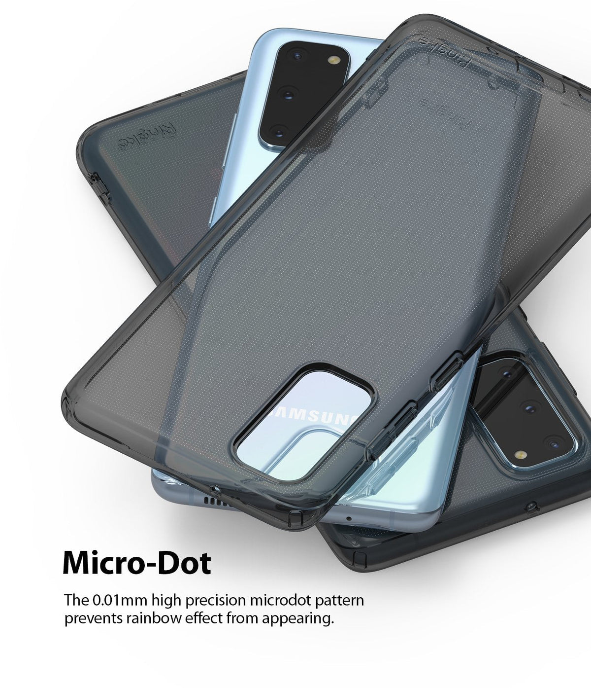 Galaxy S20 Case | Air - Transparent grey phone case with a micro-dot pattern layered over a light blue Samsung Galaxy S20.