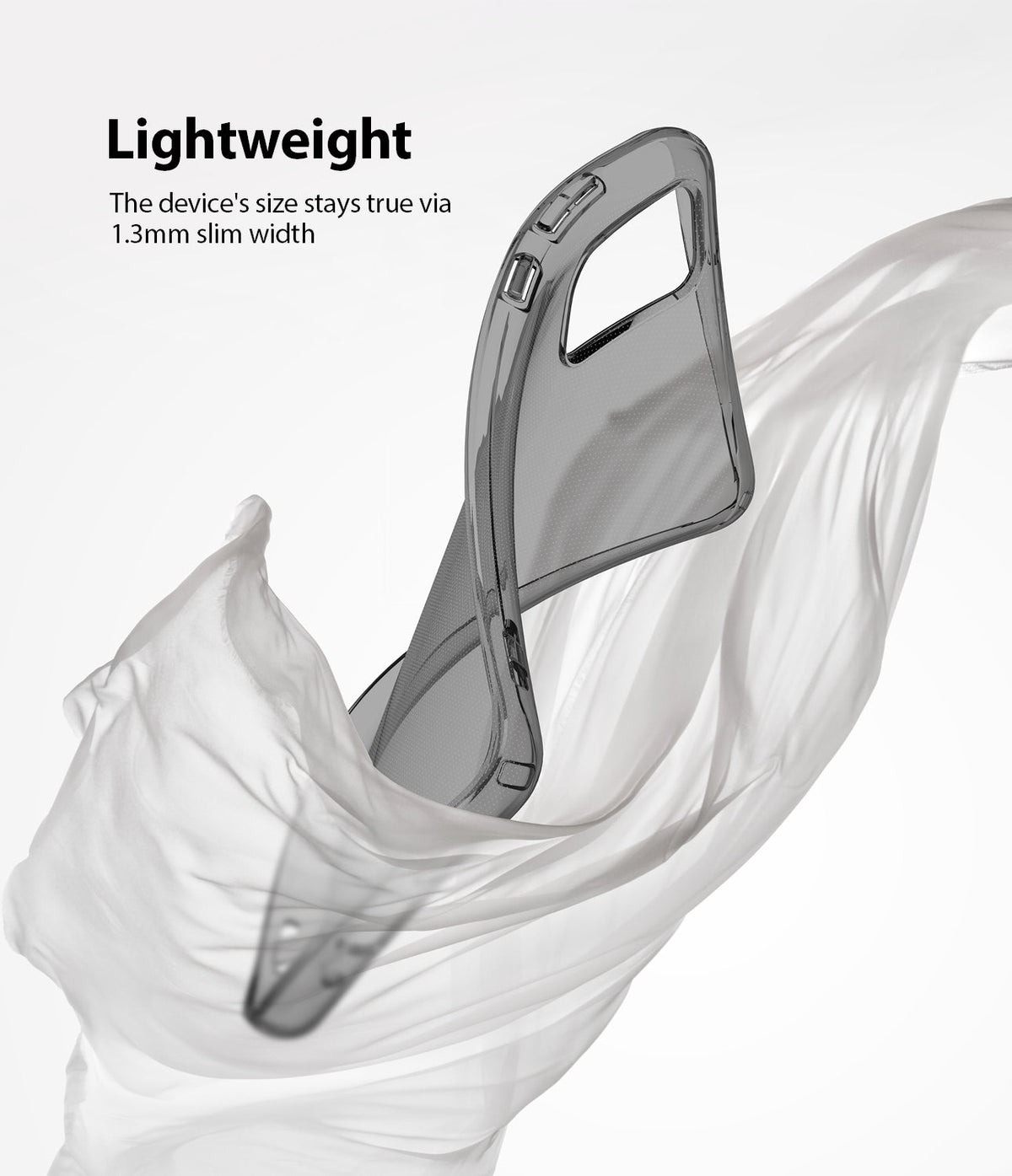 Galaxy S20 Case | Air - A slim, transparent Galaxy S20 phone case floating amidst flowing white fabric.