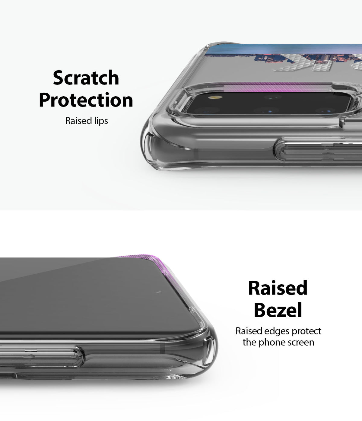 Galaxy S20 Plus Case | Fusion Design - Clear phone case showing raised lips for camera and screen protection.