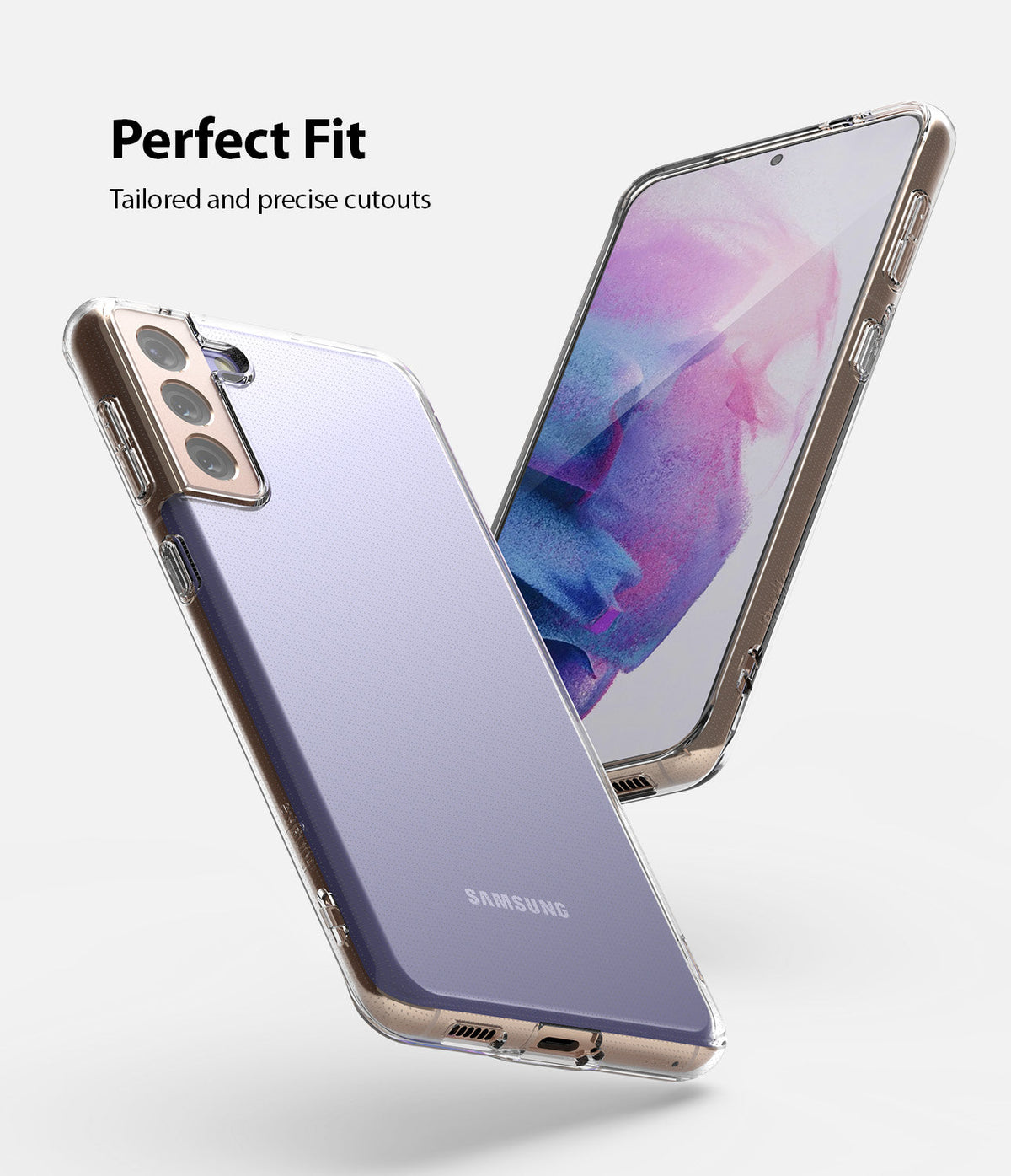 Galaxy S21 Plus Case | Air - Clear protective case on a purple Samsung Galaxy S21 Plus showing precise button cutouts.