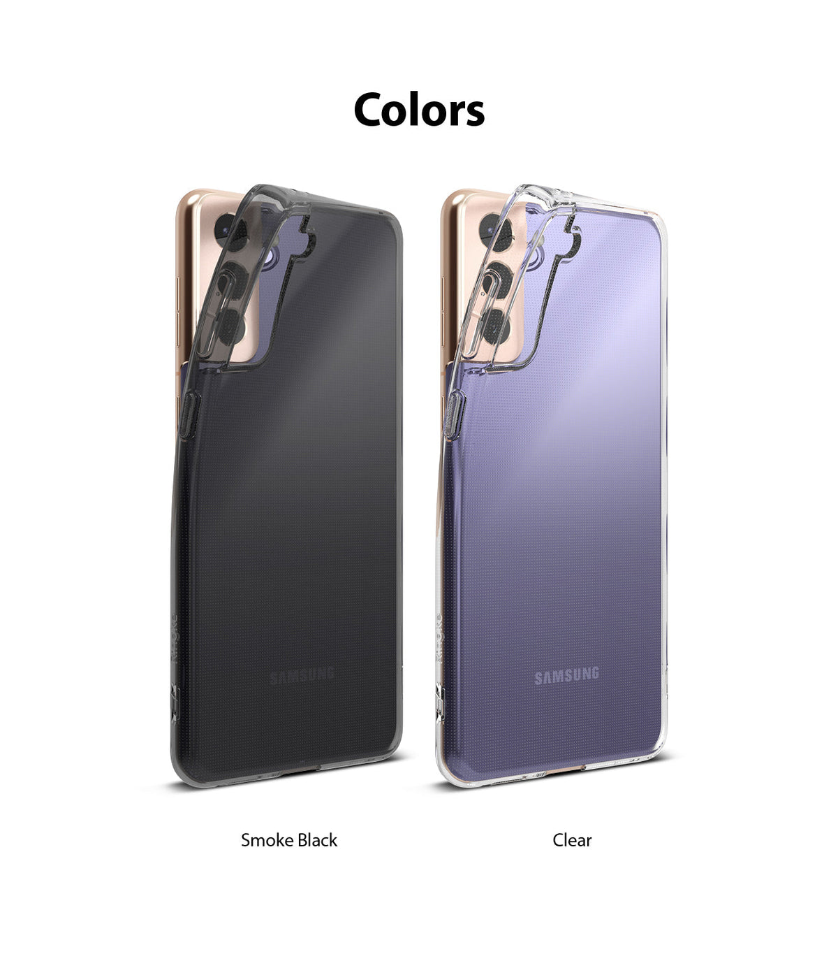 Galaxy S21 Plus Case | Air - Two Galaxy S21 Plus phones in smoke black and clear Air cases shown side-by-side.