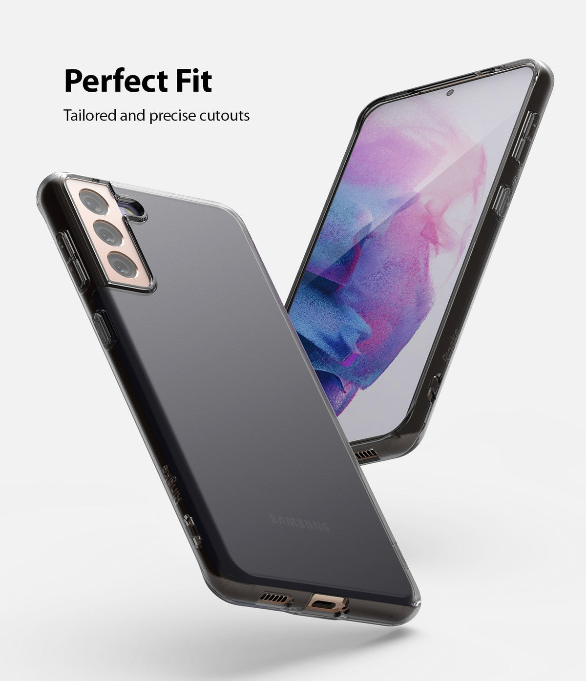 Galaxy S21 Plus Case | Air - A translucent black phone case shown from front and back angles with precise camera cutouts.