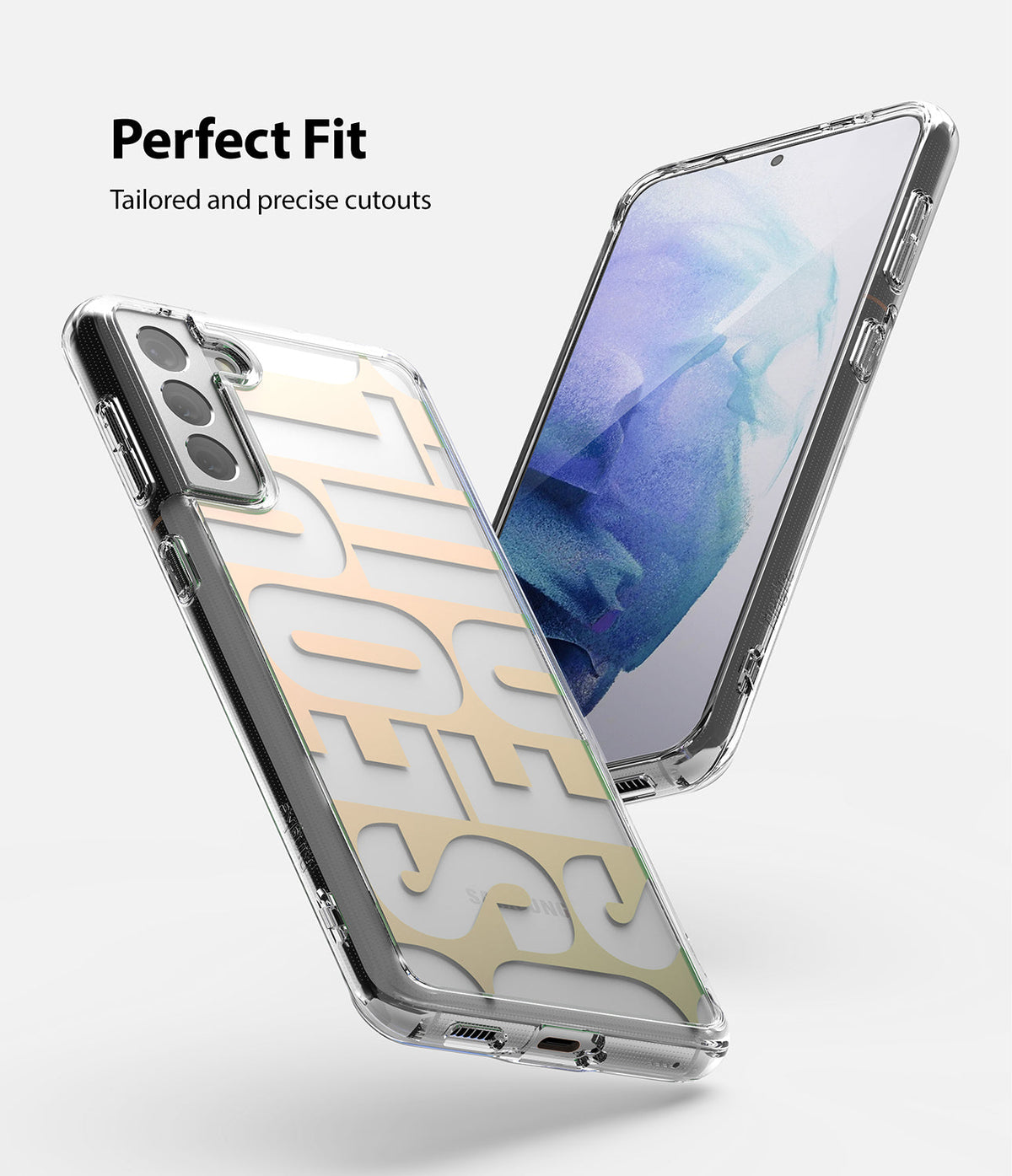 Galaxy S21 Case | Fusion Design - Clear phone case with SEOUL text, showing precise cutouts and a floating phone view.