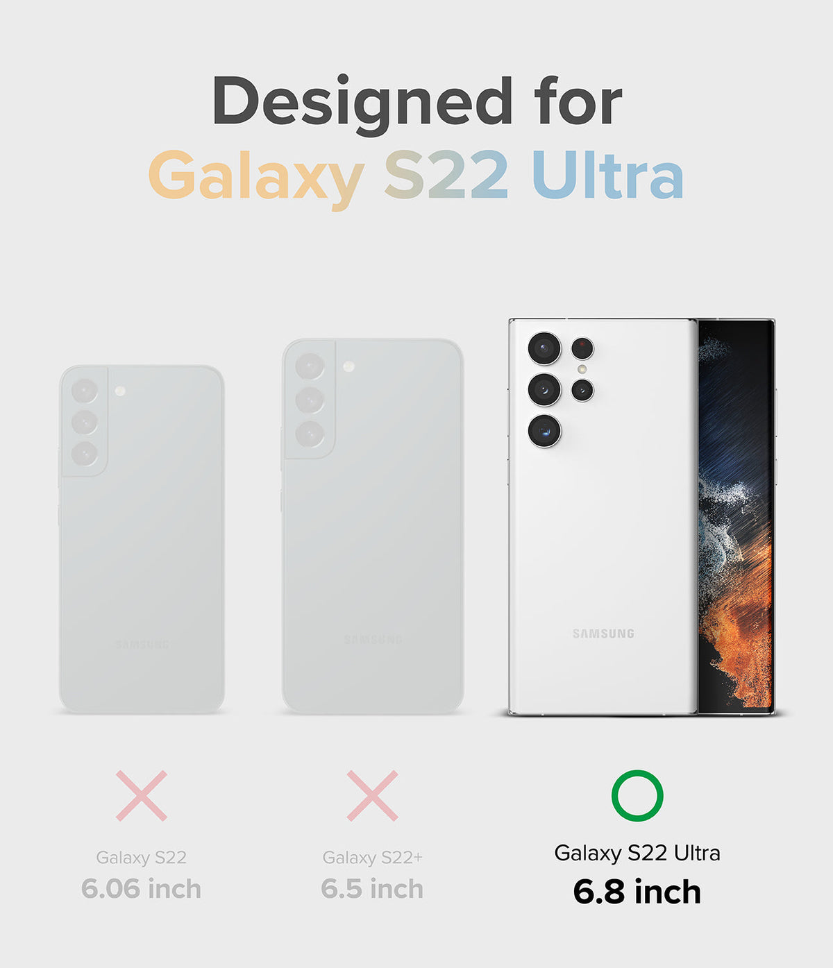 Galaxy S22 Ultra Case | Fusion Design - Comparison chart showing Galaxy S22 Ultra is the only compatible 6.8-inch model.