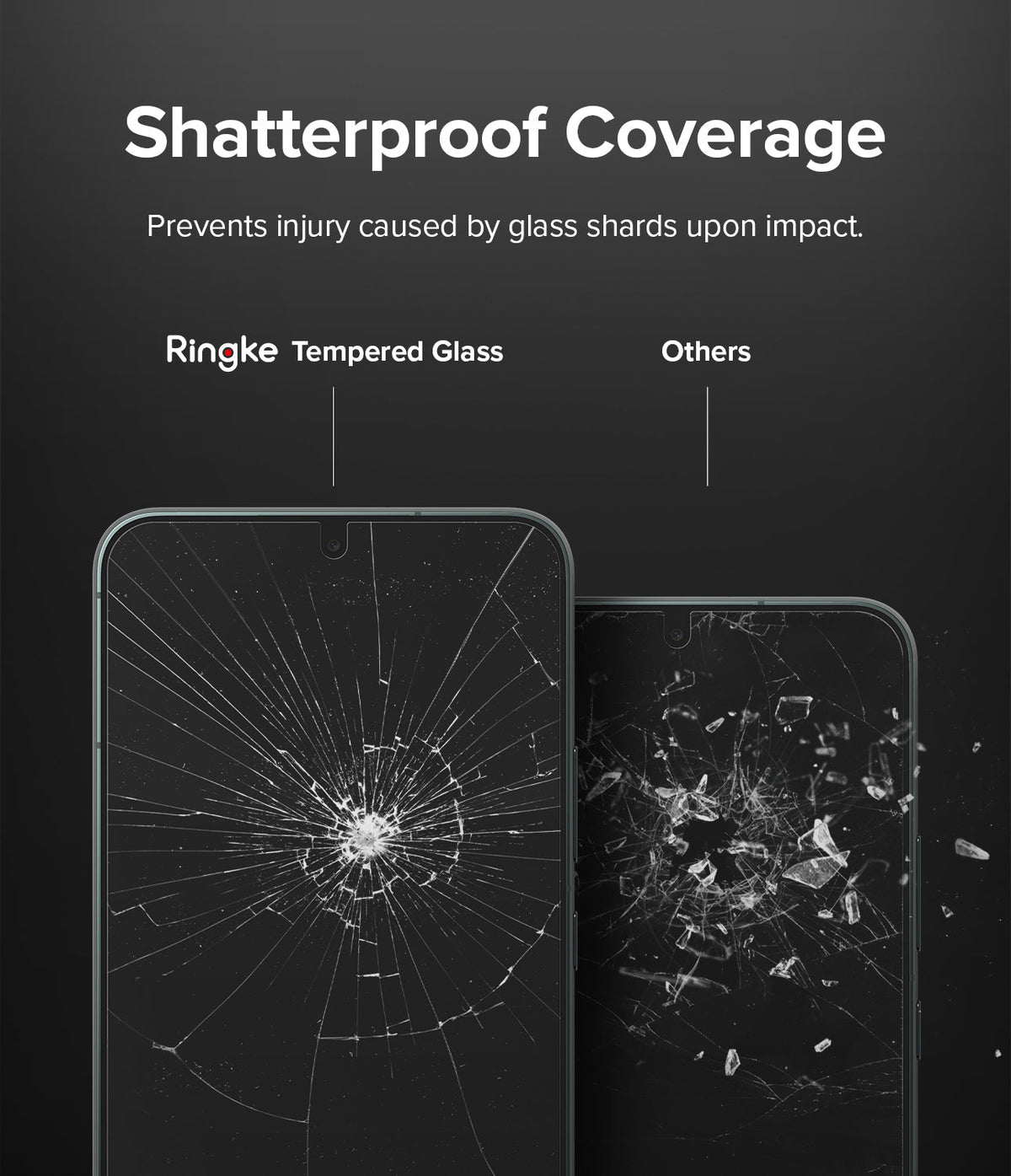 Galaxy S22 Plus Case Combo | Fusion-X Case + Screen Protector + Camera Protector - Galaxy S22 Plus Case Combo - Comparison showing Ringke tempered glass staying intact versus shattered glass on others.