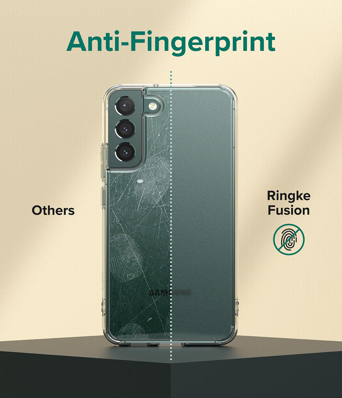 Galaxy S22 Plus Case | Fusion - Comparison showing a scratched, smudged phone case versus a clean Ringke Fusion case.