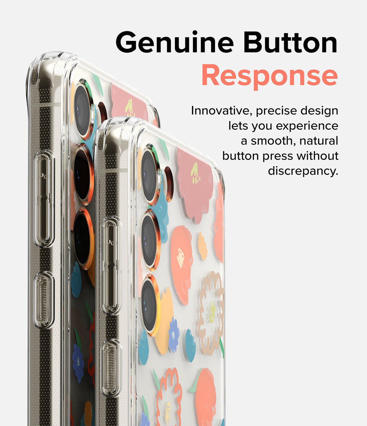 Galaxy S23 Plus Case | Fusion Design - Two clear floral phone cases showing side buttons and camera lenses against a white background.