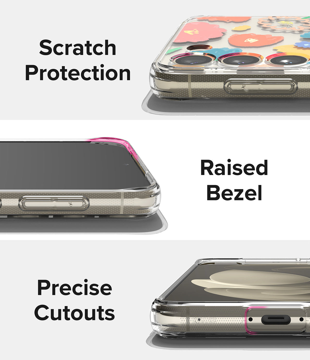 Galaxy S23 Plus Case | Fusion Design - Close-ups showing scratch protection, raised screen bezels, and precise port cutouts.