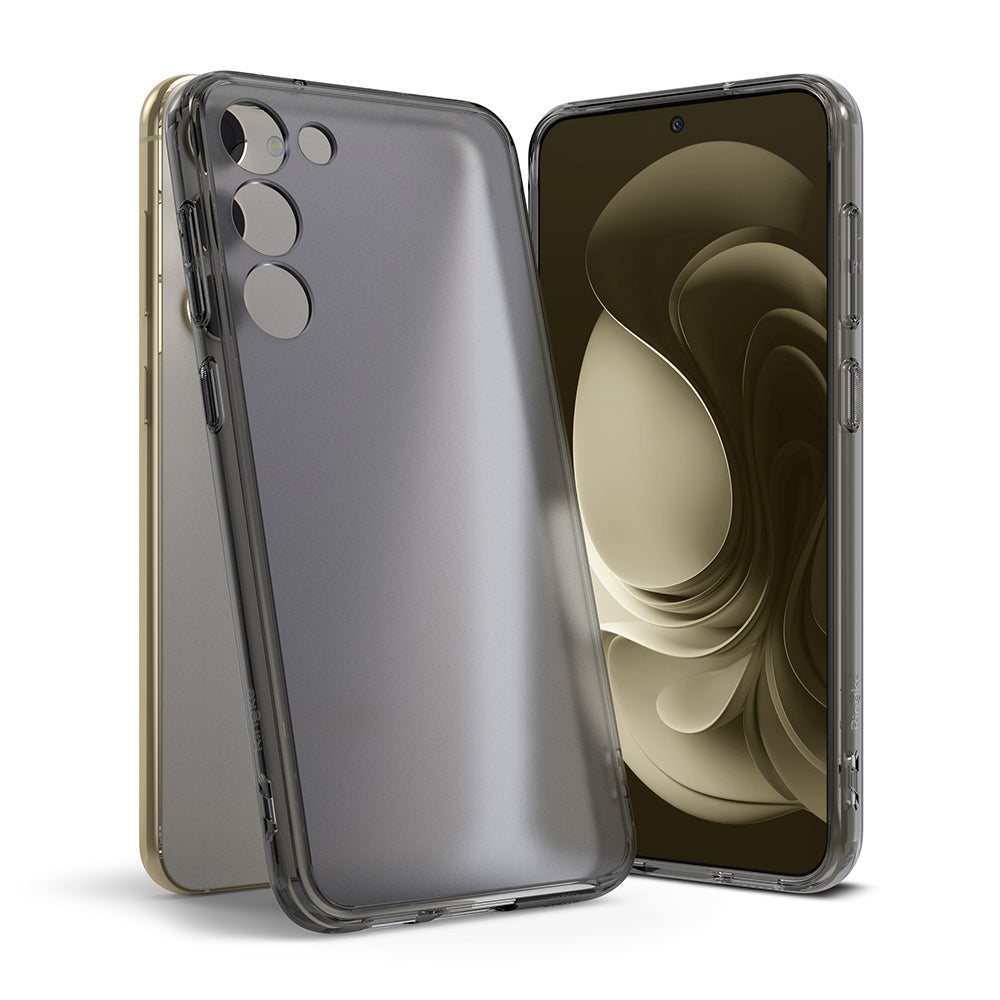 Galaxy S23 Plus Case | Fusion - A clear, smoke-tinted phone case shown from the back and front on a Galaxy S23 Plus.