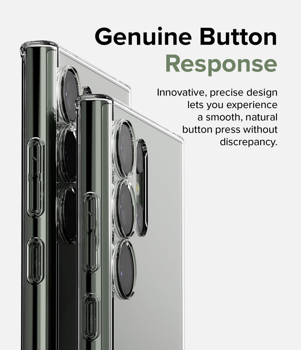 Galaxy S23 Ultra Case | Air - Close-up of a clear phone case highlighting precise button cutouts and camera lens alignment.