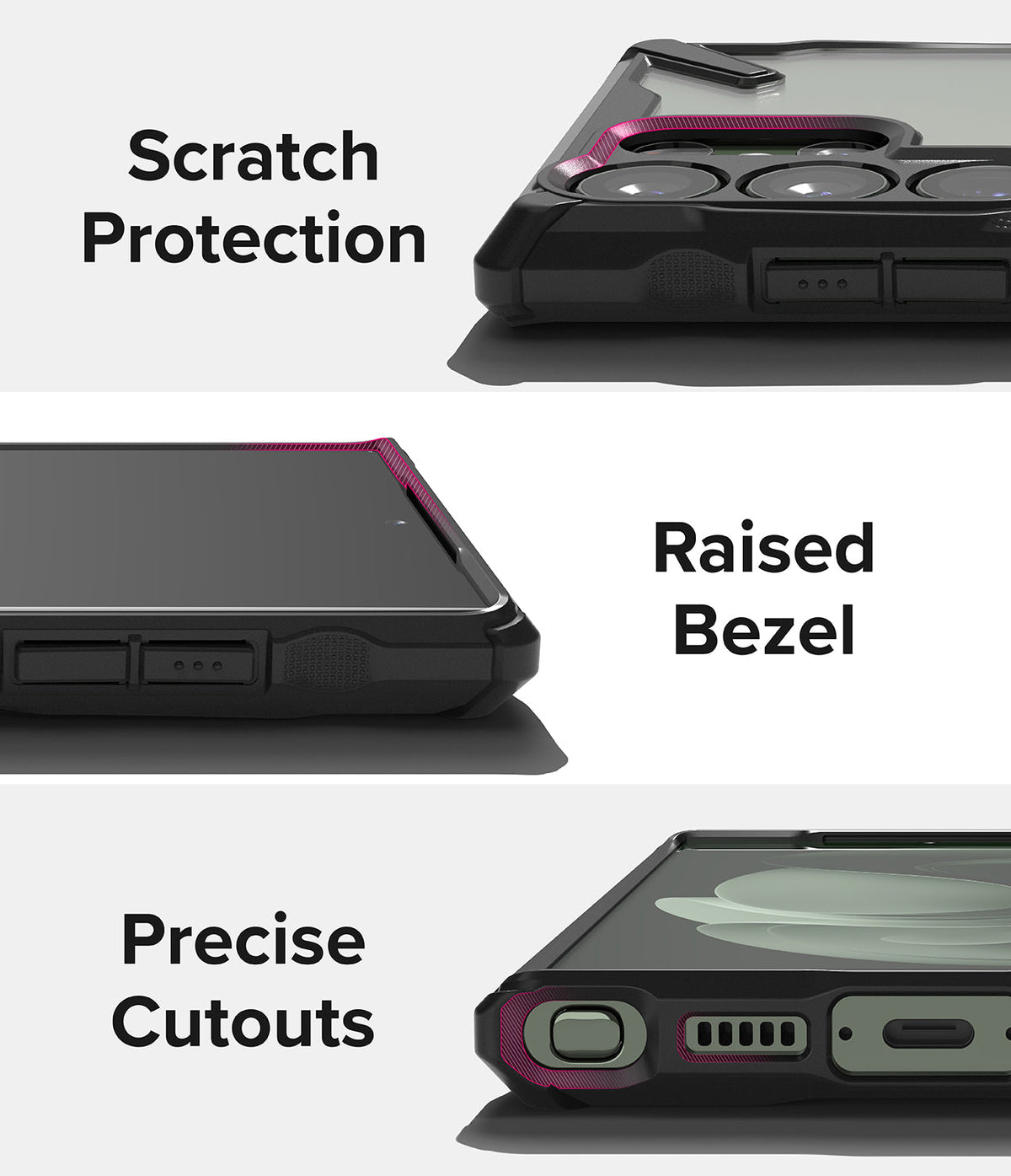 Galaxy S23 Ultra Case | Fusion-X - Close-ups showing camera protection, raised screen bezels, and precise port cutouts.