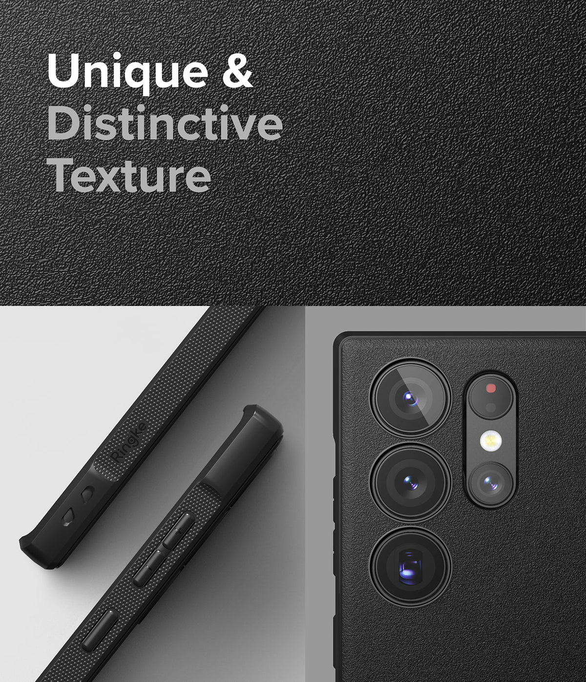 Galaxy S23 Ultra Case | Onyx - Black phone case with textured surface, side buttons, and camera lens cutouts.