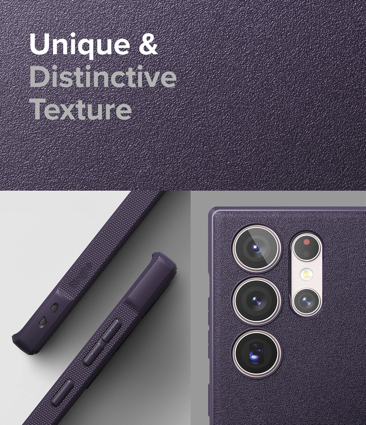 Galaxy S23 Ultra Case | Onyx - Purple phone case with textured surface, side buttons, and camera lens cutouts.