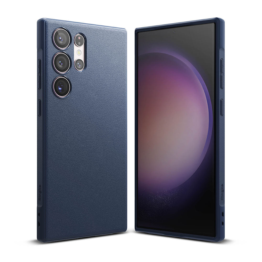 Galaxy S23 Ultra Case | Onyx - Navy blue textured phone case shown from the back and front on a white background.