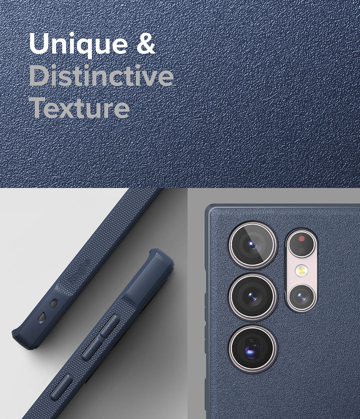 Galaxy S23 Ultra Case | Onyx - Navy blue textured phone case showing side buttons and the rear camera array.