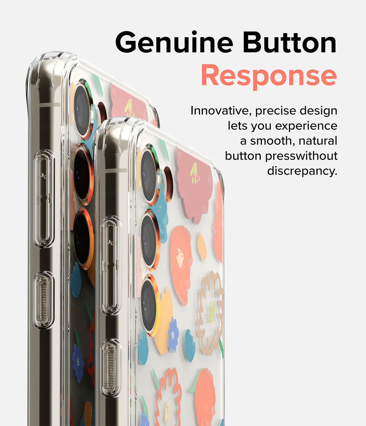 Galaxy S23 Case | Fusion Design - Two clear floral phone cases stacked, highlighting precise side buttons and camera rings.