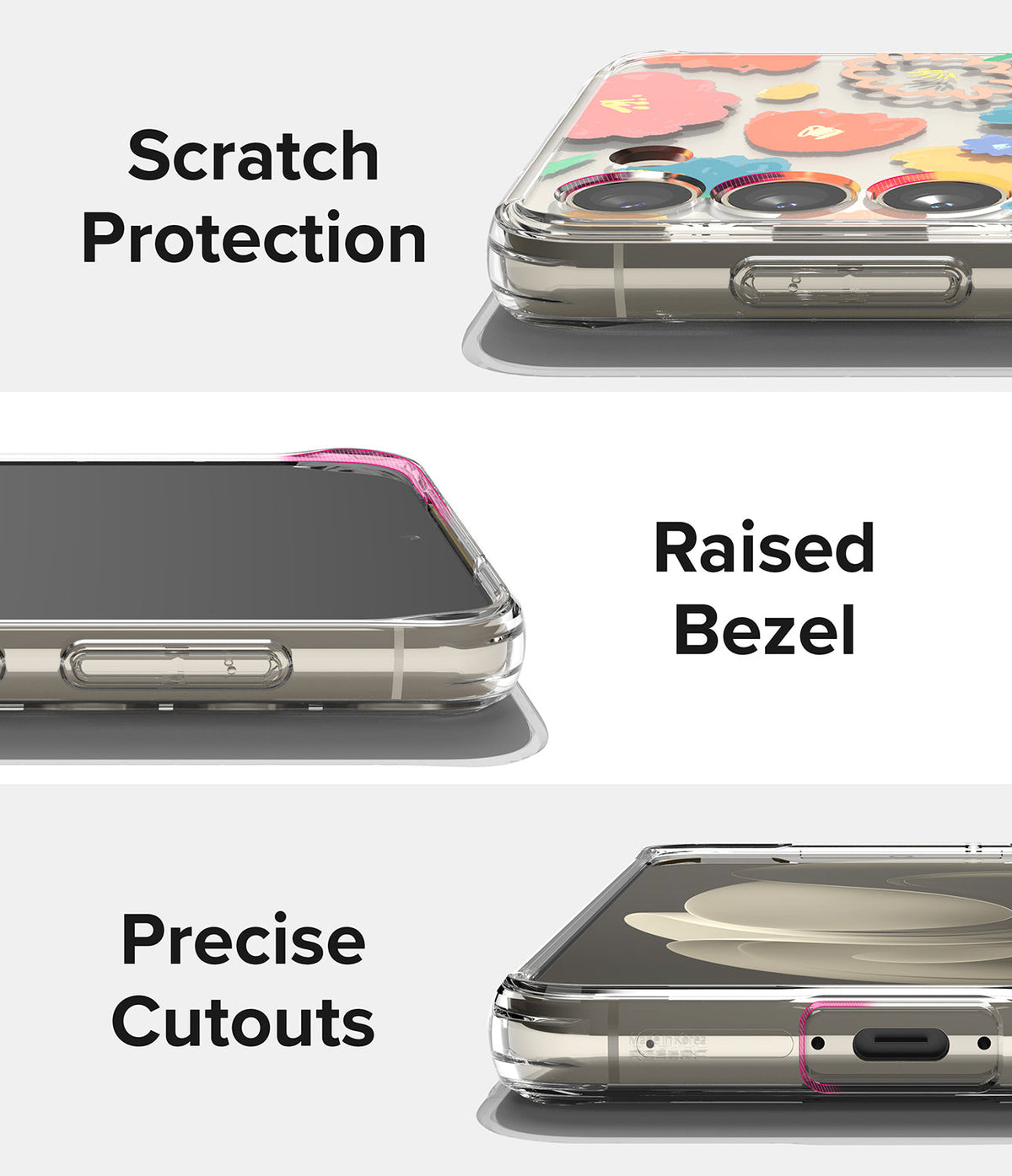 Galaxy S23 Case | Fusion Design - Close-ups showing scratch protection, raised screen bezels, and precise port cutouts.