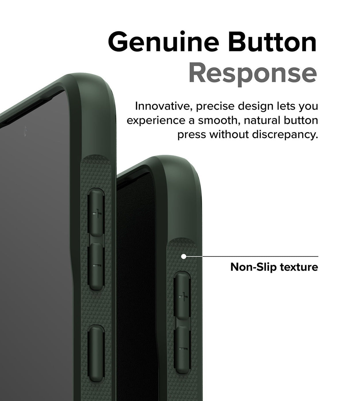 Galaxy S23 Plus Case | Onyx - Close-up of dark green phone case buttons with non-slip textured side grips.