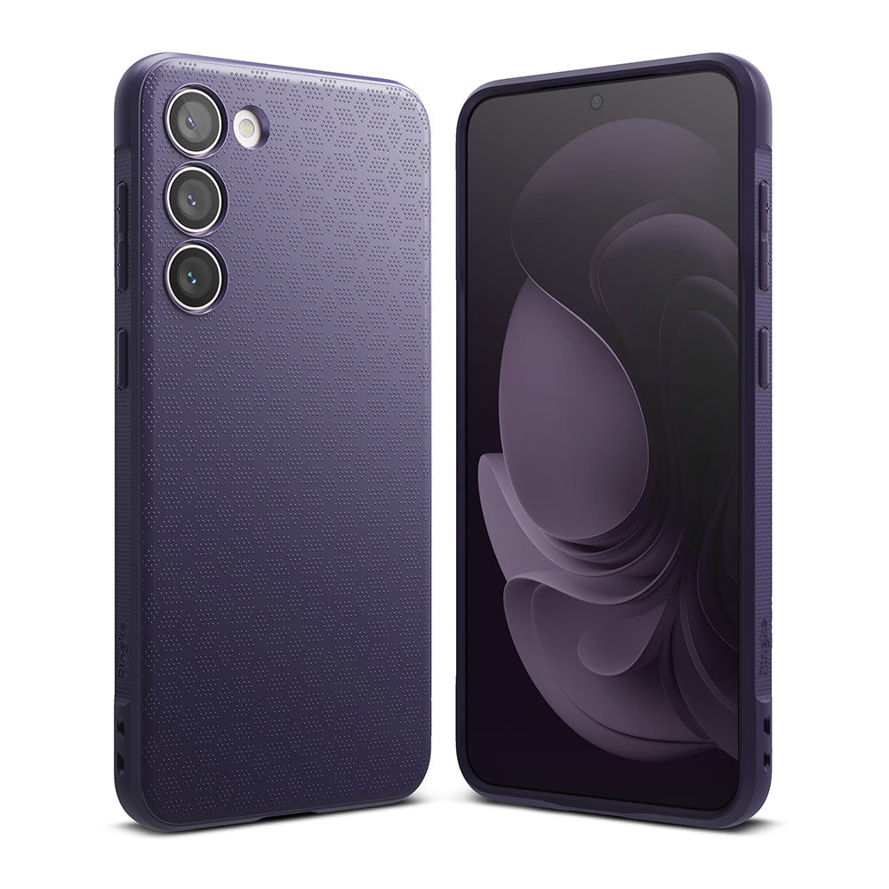 Galaxy S23 Plus Case | Onyx - Dark purple phone case with a textured back, shown from front and back angles.