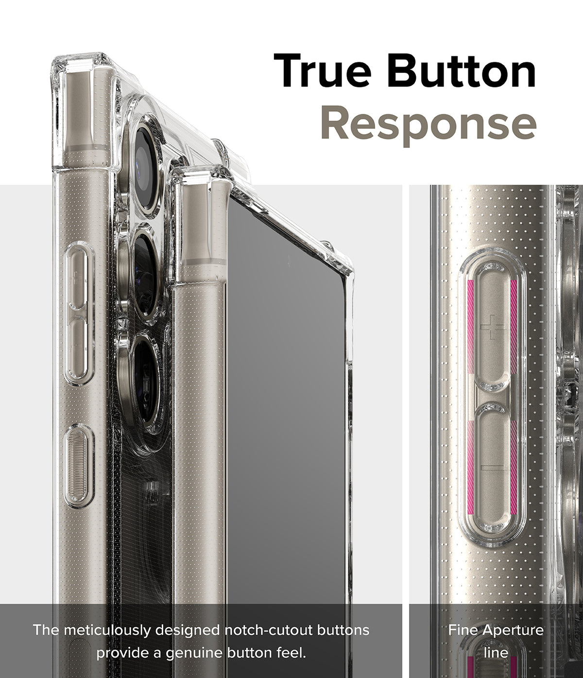 Galaxy S24 Ultra Case | Air Bumper - Clear phone case showing detailed side buttons with notch-cutouts for tactile response.