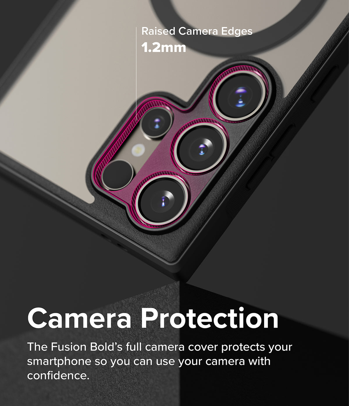 Galaxy S24 Ultra Case | Fusion Bold Magnetic Matte - Close-up of phone case showing 1.2mm raised camera protection.