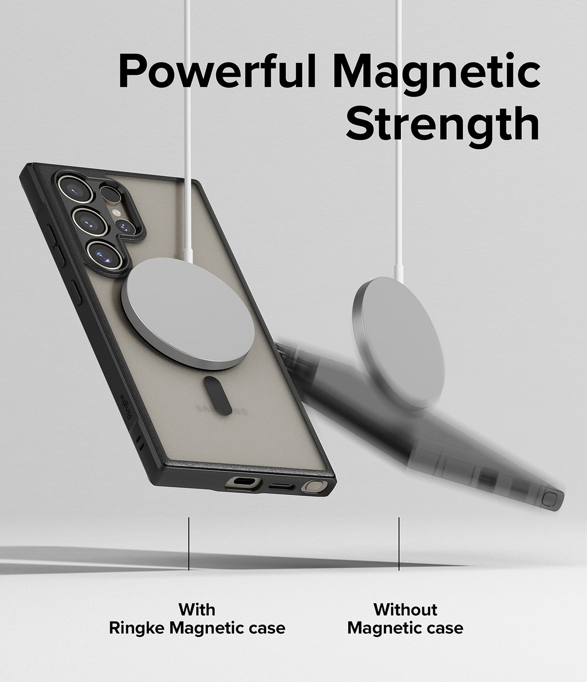 Galaxy S24 Ultra Case | Fusion Bold Magnetic Matte - Magnetic charger attached to phone case vs falling off phone.