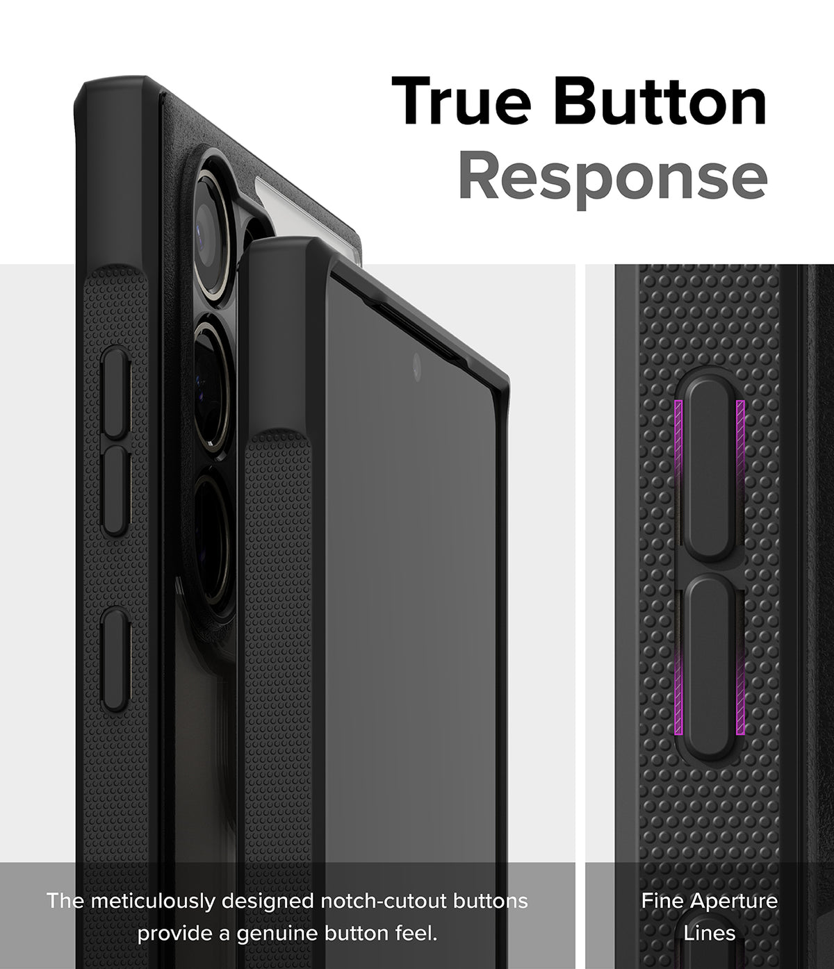 Galaxy S24 Ultra Case | Fusion Bold - Close-up of phone case buttons with notch-cutout design for tactile response.