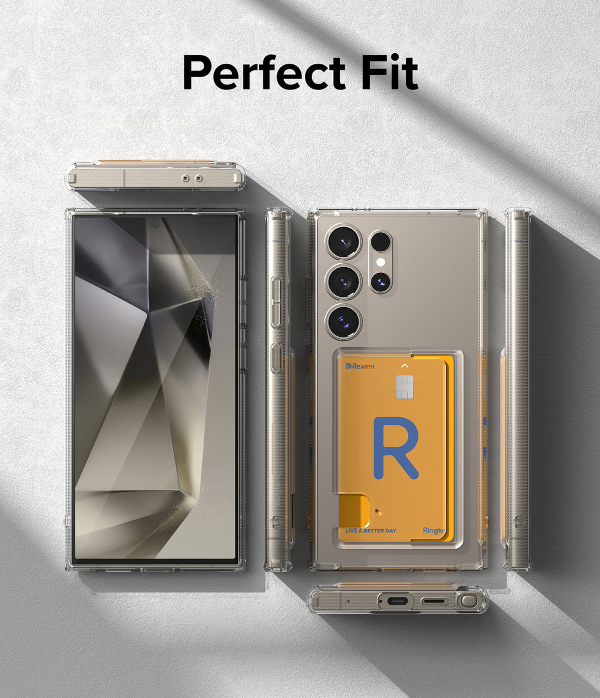 Galaxy S24 Ultra Case | Fusion Card - Clear phone case on Galaxy S24 Ultra with a yellow card in the back slot.