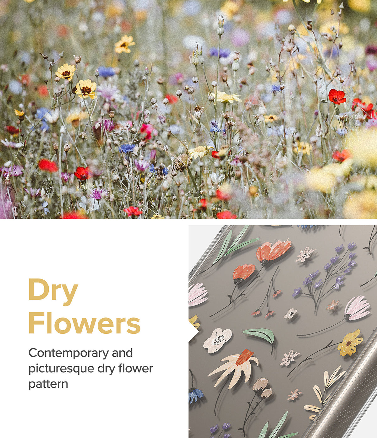 Galaxy S24 Ultra Case | Fusion Design - A clear phone case featuring a delicate, artistic dry flower pattern.