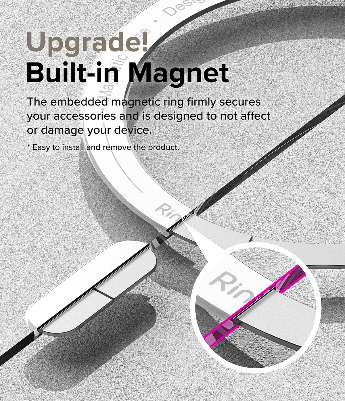 Galaxy S24 Ultra Case | Fusion Magnetic - Close-up of a magnetic ring on a phone case with a highlighted connection point.