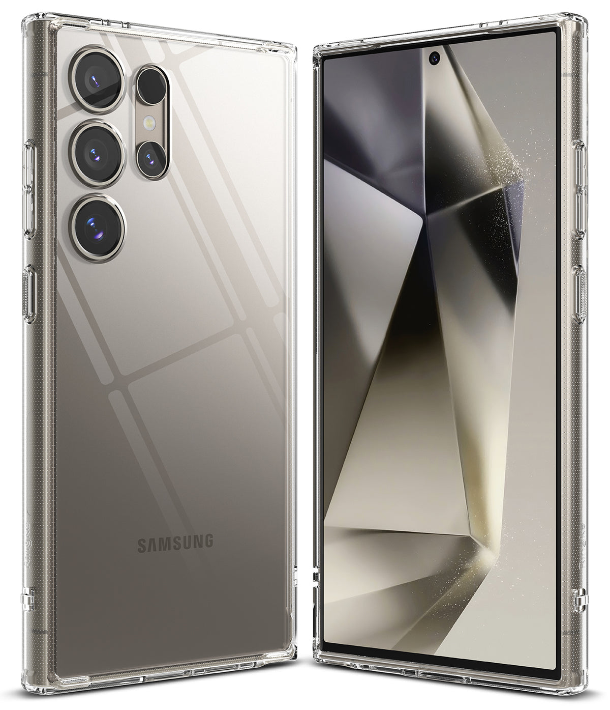 Galaxy S24 Ultra Case | Fusion - Clear protective case shown from front and back angles on a Samsung Galaxy S24 Ultra.