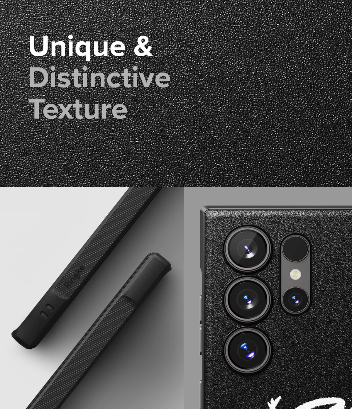 Galaxy S24 Ultra Case | Onyx Design - Textured black phone case with camera cutouts and side frame details.