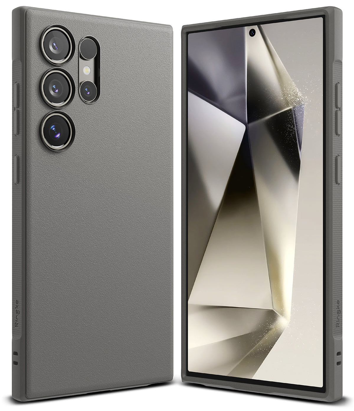 Galaxy S24 Ultra Case | Onyx - Matte gray phone case shown from back and front angles with textured sides and camera cutouts.