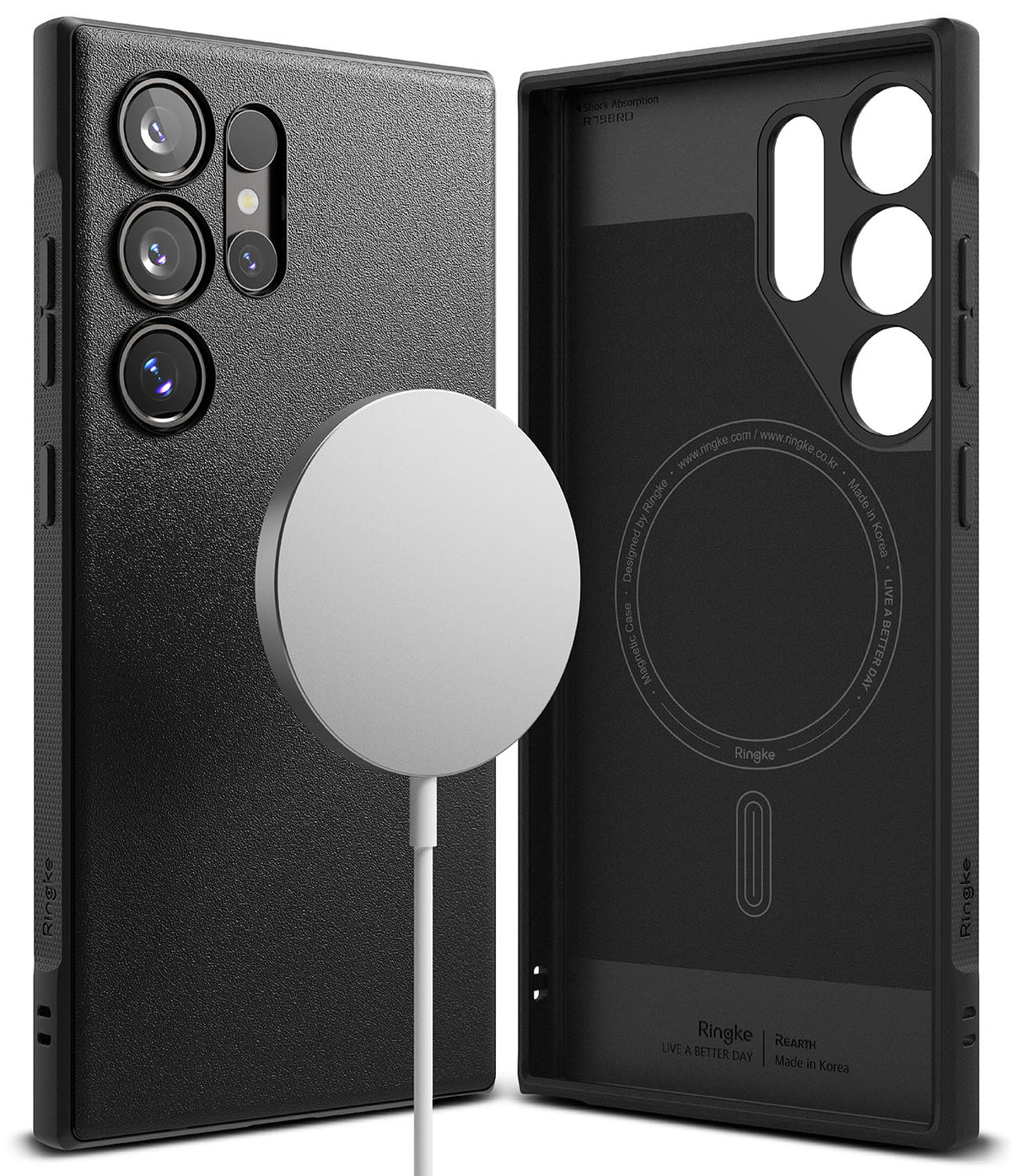 Galaxy S24 Ultra Case | Onyx Magnetic - Black textured phone case with magnetic ring and interior camera cutouts.